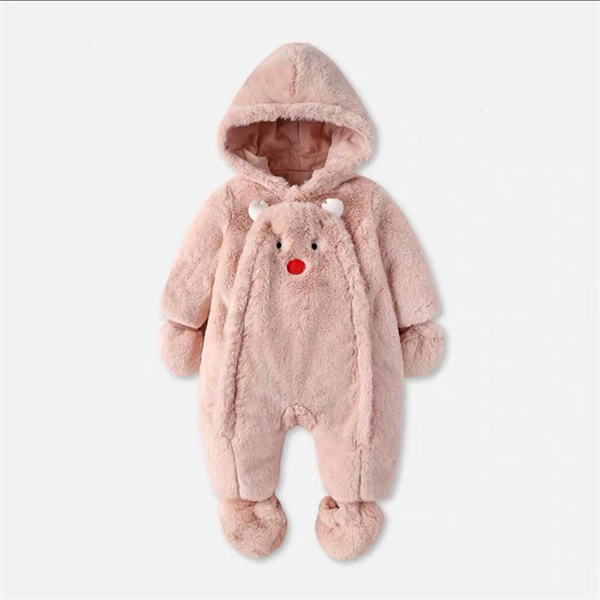 Bear fur long-sleeved romper with gloves&foot cover