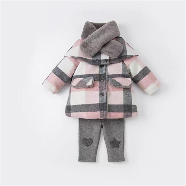 Plaid scarf coat wool duffel coat