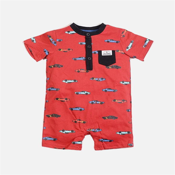 cool car printing half open placket romper