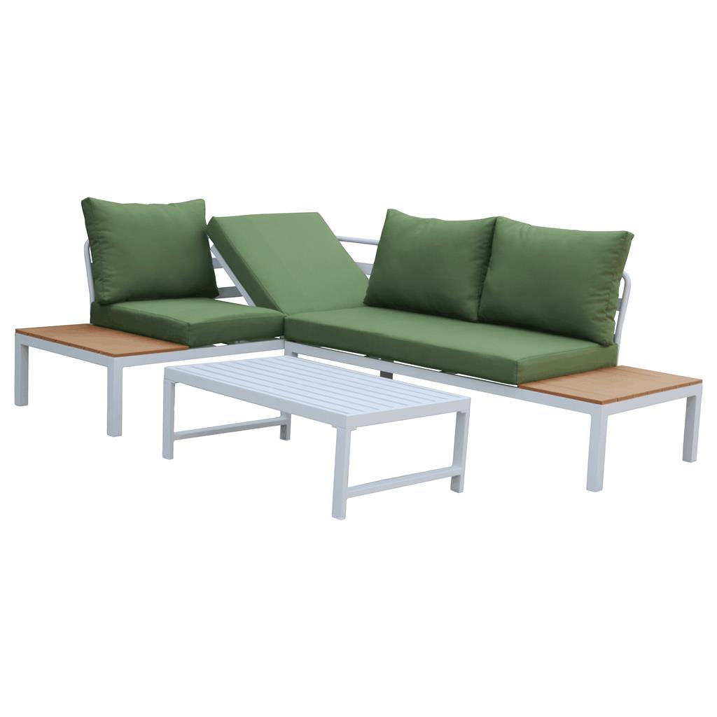 L shape metal patio set 3 piece outdoor setting sofa set