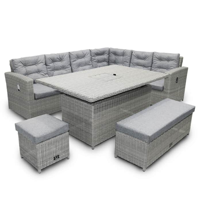 Outdoor dining set-PE rattan weave 5pcs outdoor dining table and couch