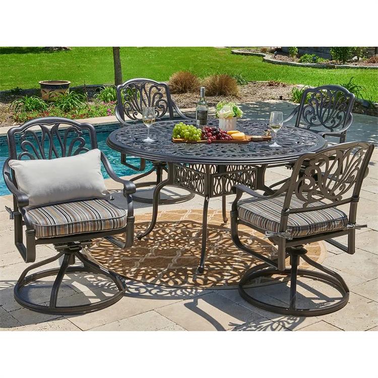 5pc Aluminum patio furniture set with 48inches dining table and swivel chair