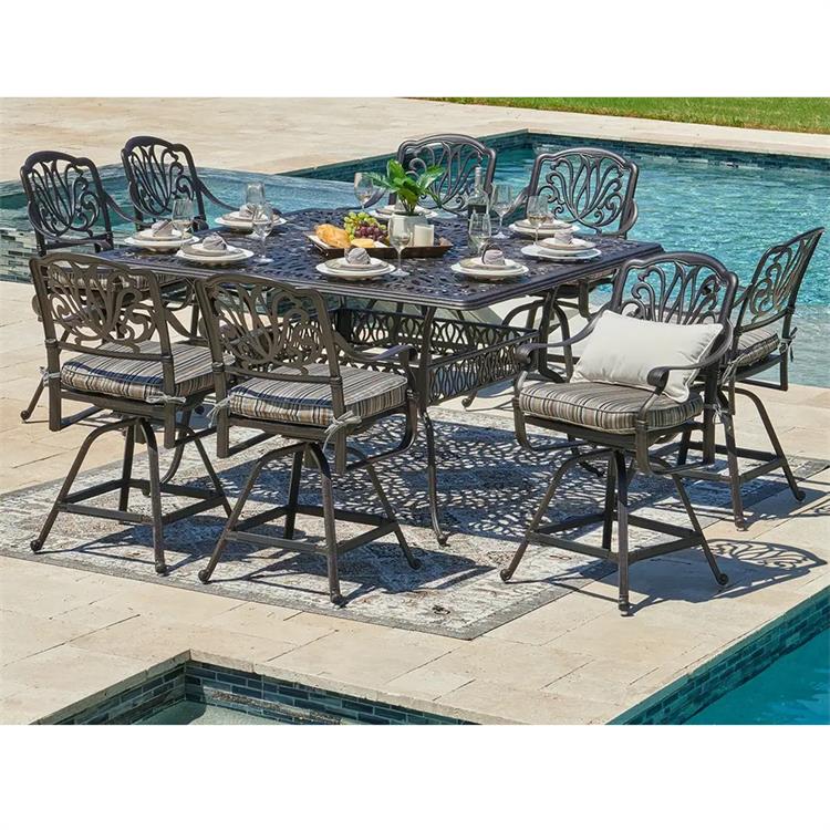 Patio furniture-9 piece counter height outdoor furniture sets, cast aluminum dining table and chairs