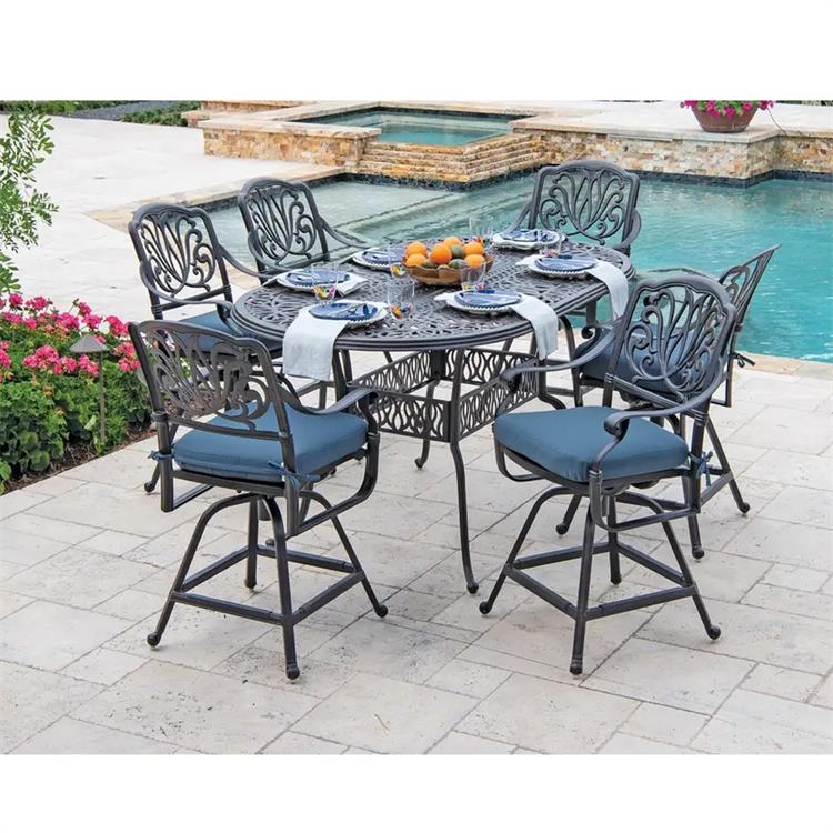 Cast aluminum patio furniture-7piece outdoor counter height gathering dining table and chair set
