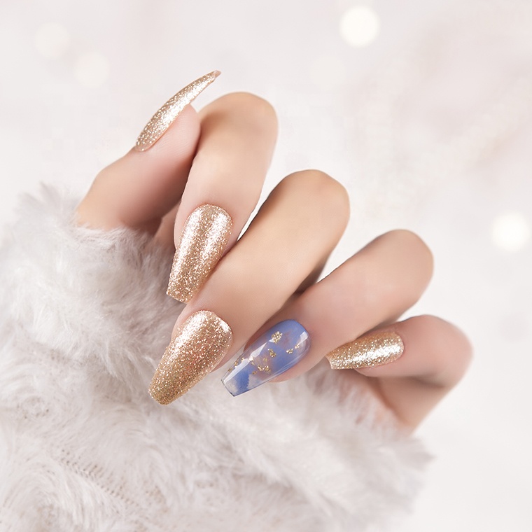 Easywell 28 pieces wholesale OEM glitter gold design artificial nails