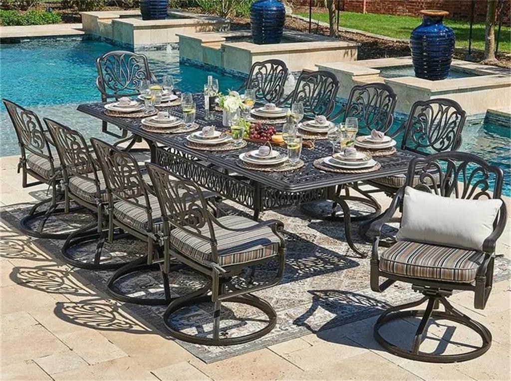 10 seaters Cast aluminum outdoor furniture set with extension dining table and swivel chair