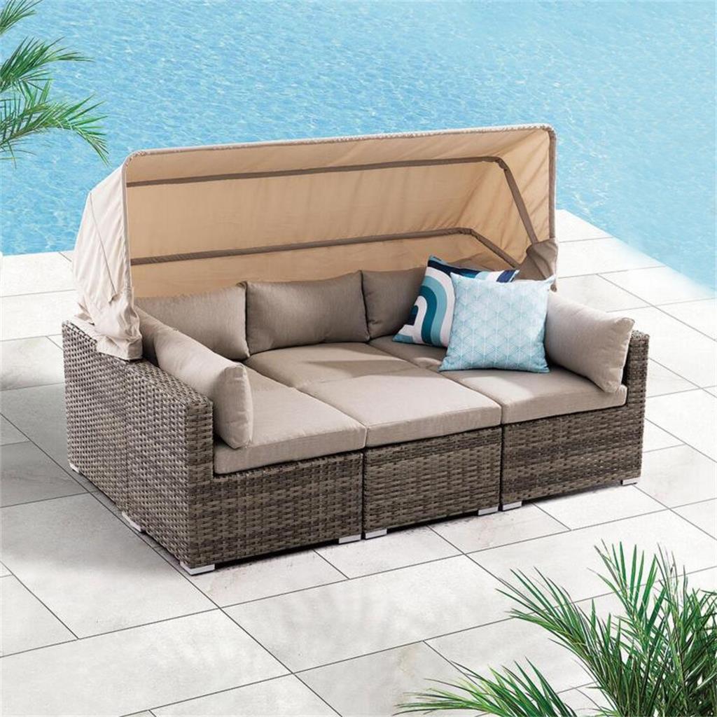 PE rattan patio combination day bed outdoor chaise lounge sofa