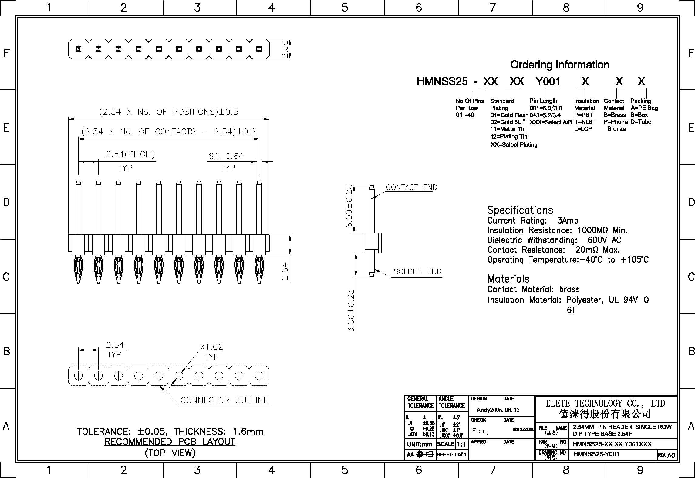 2.54mm pitch Press fit Pin HeaderHMNSS25