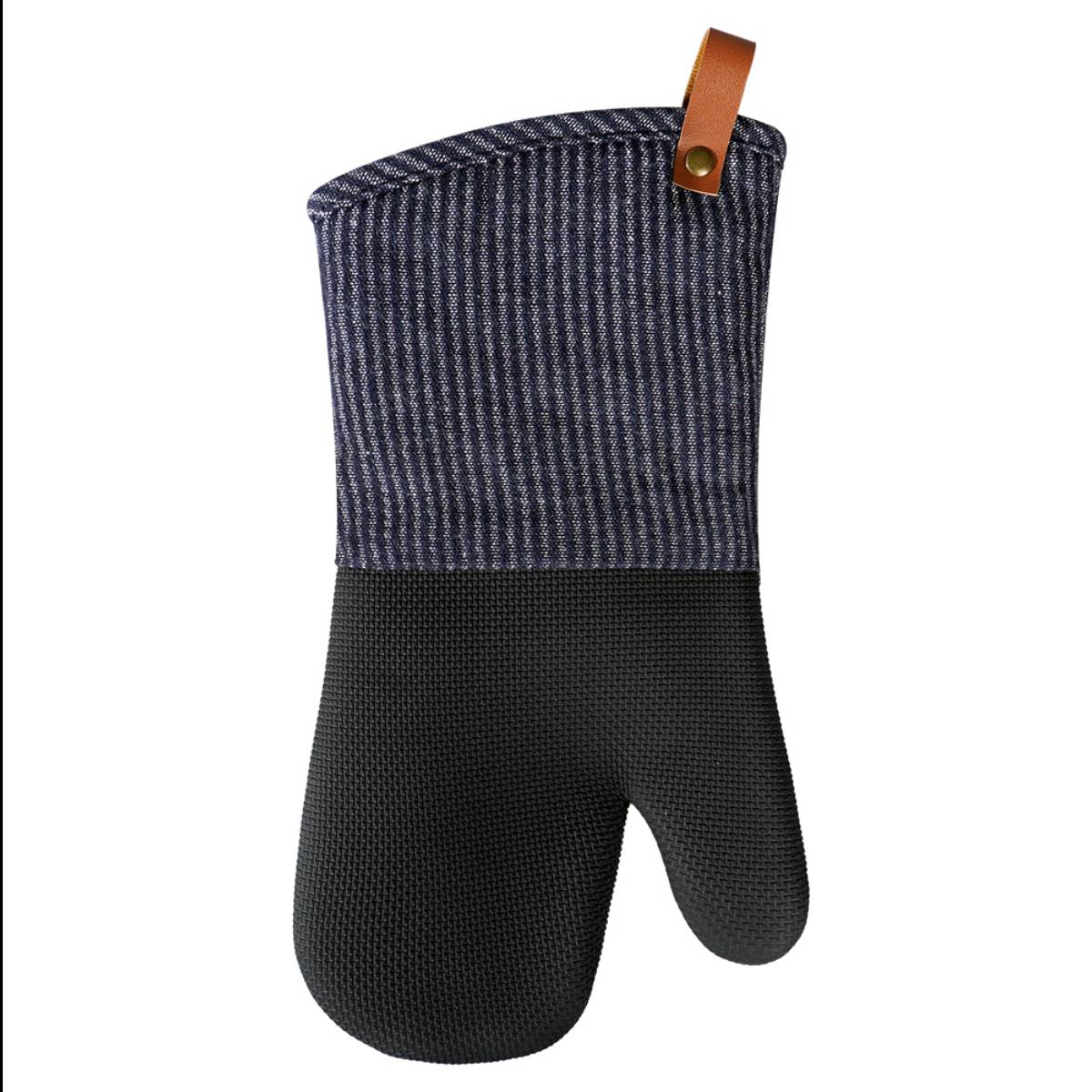 Neoprene Navy Blue Stripe oven mitts