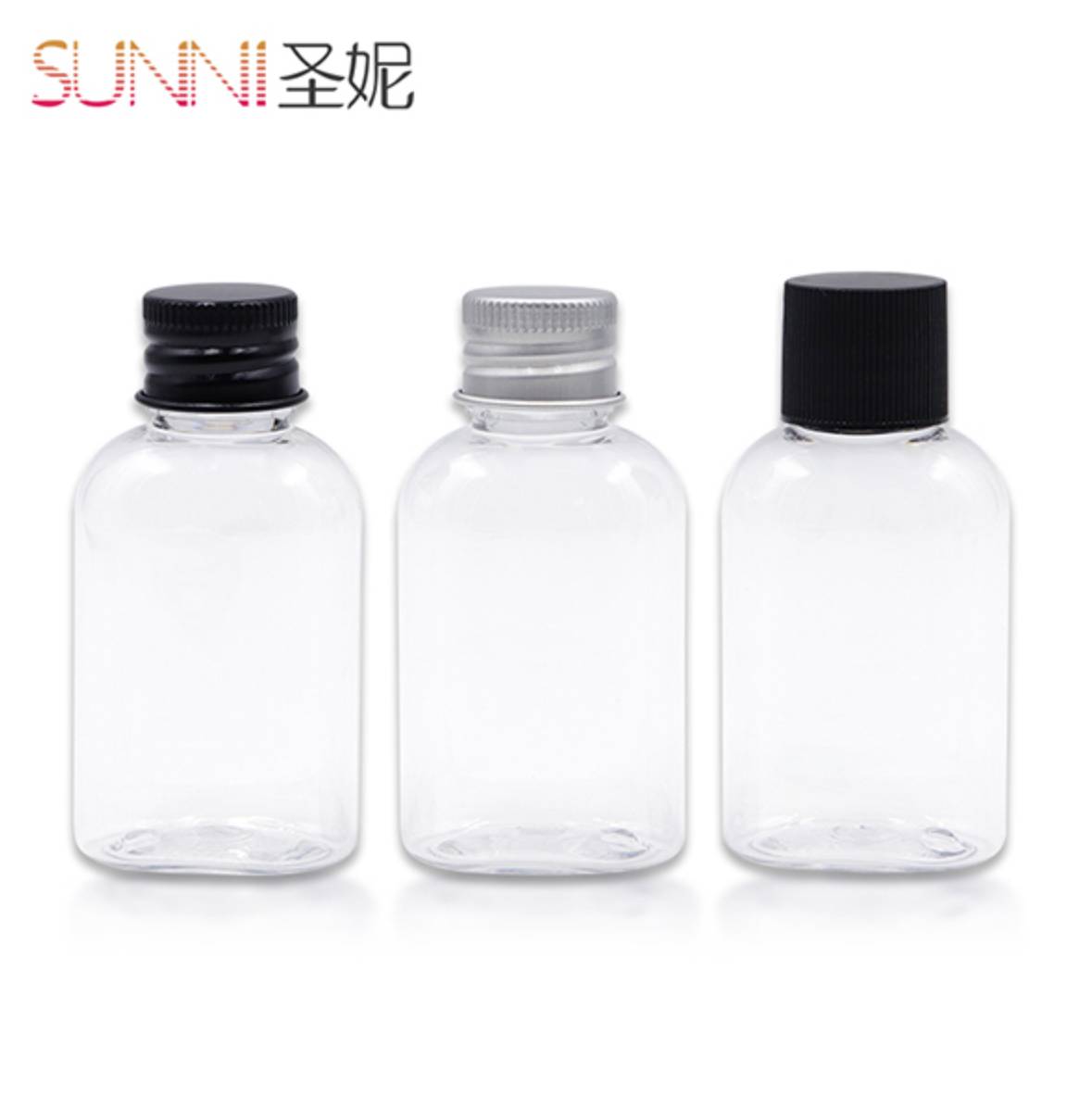 30ml Portable Plastic Toner Bottle with Aluminum Black Sliver Screw Cap Plastic Ribbed Cap for Facial Skin Care