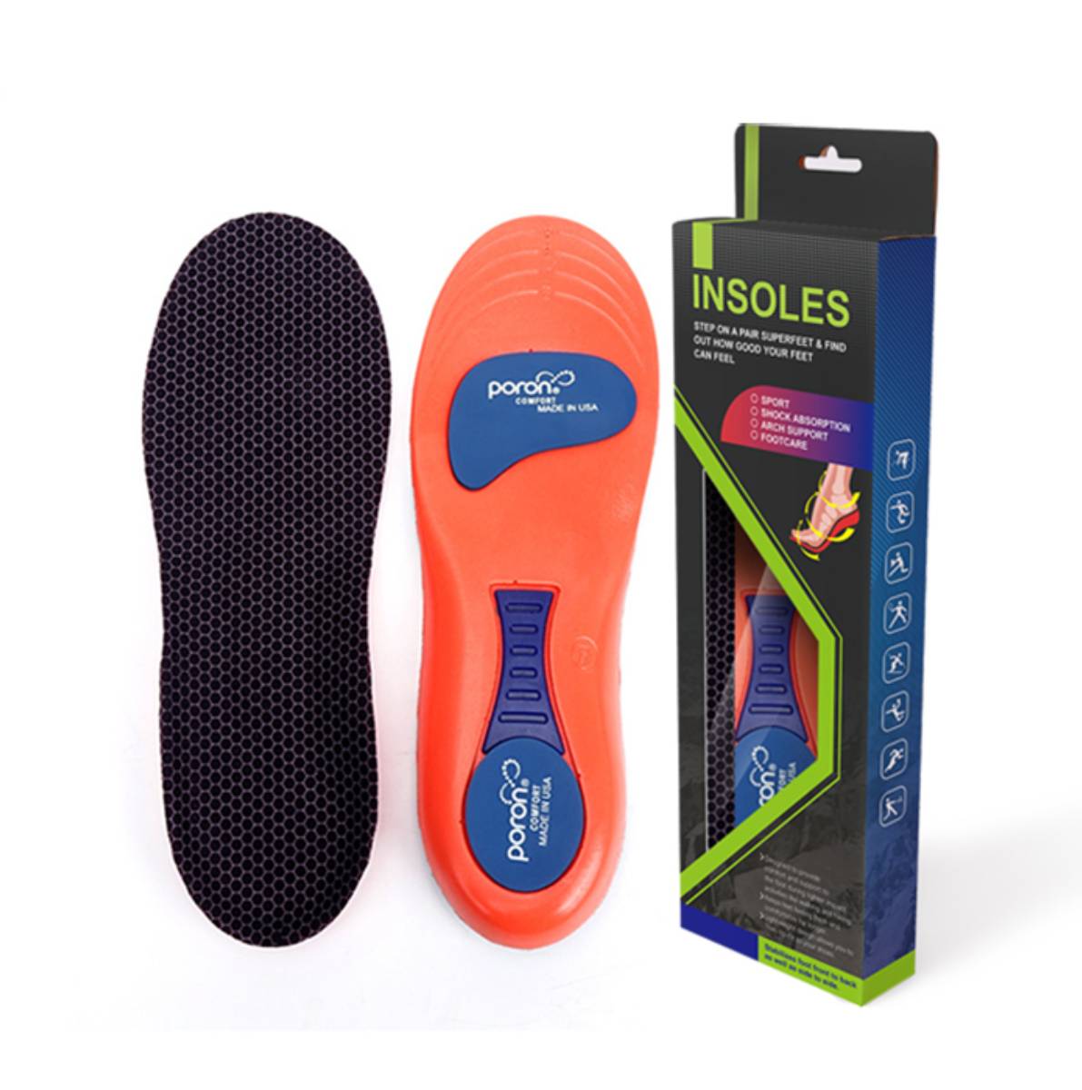JOGHN PORON insole flat arch pad sole correction pad relieve foot pain sports shock absorption insole