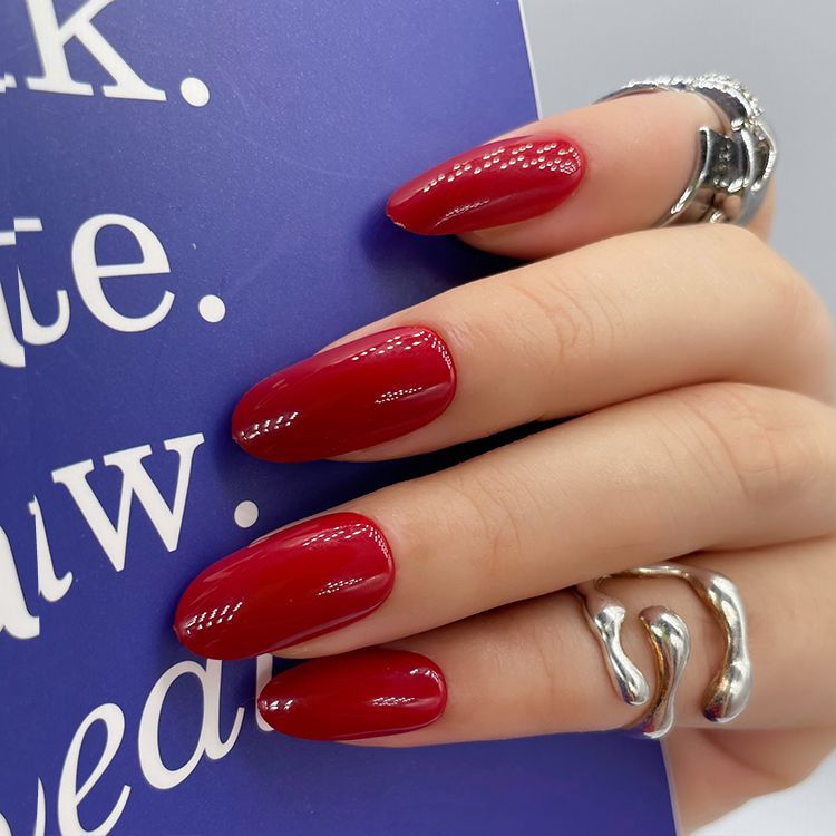 Easywell 28 pcs red oval false press on nails custom Fake Nails