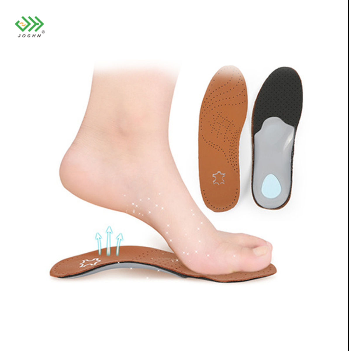 JOGHN High Arch Support  EVA Leather Material Cushion  Shoe Insole For Flat foot