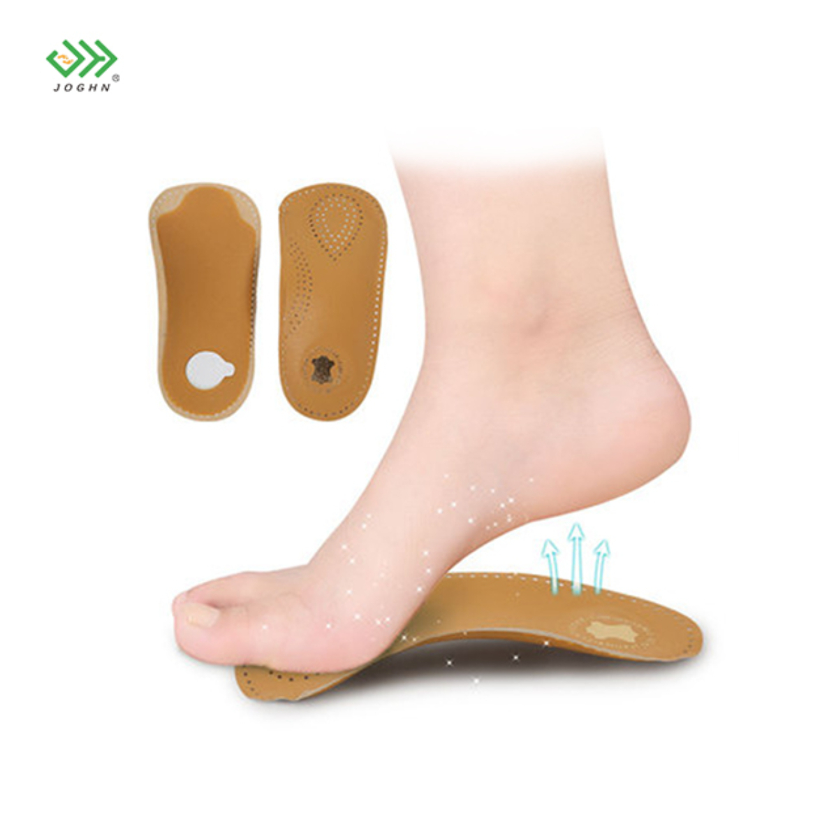 JOGHN Flat Foot Orthotic Insoles Foot Care Unisex 1/2 Length Leather Insole Arch Support Half Shoe Pad Orthopedic Insoles
