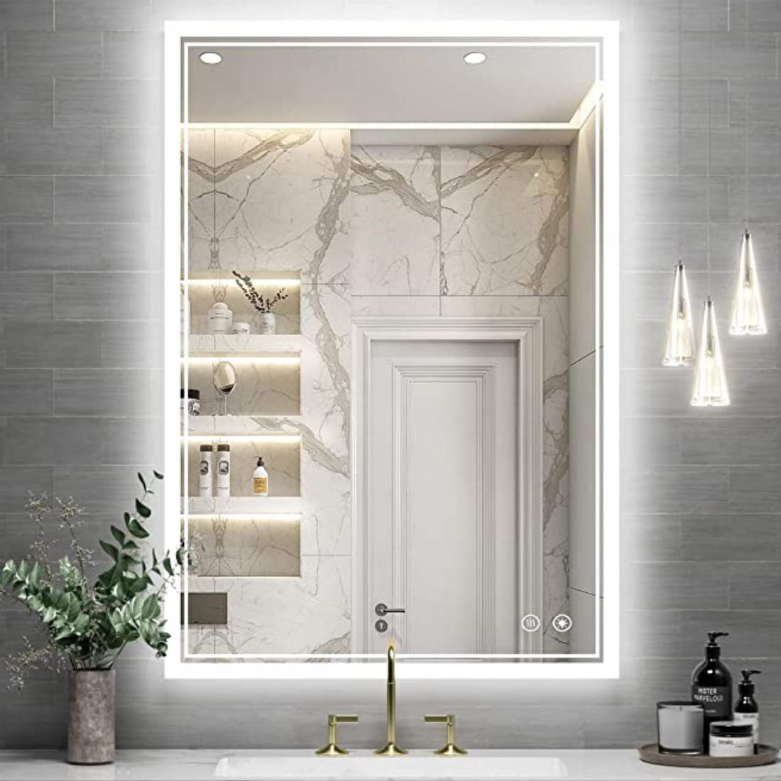 Rectangle Touch Screen Dimmable Fogless Lighted LED Bathroom Mirror