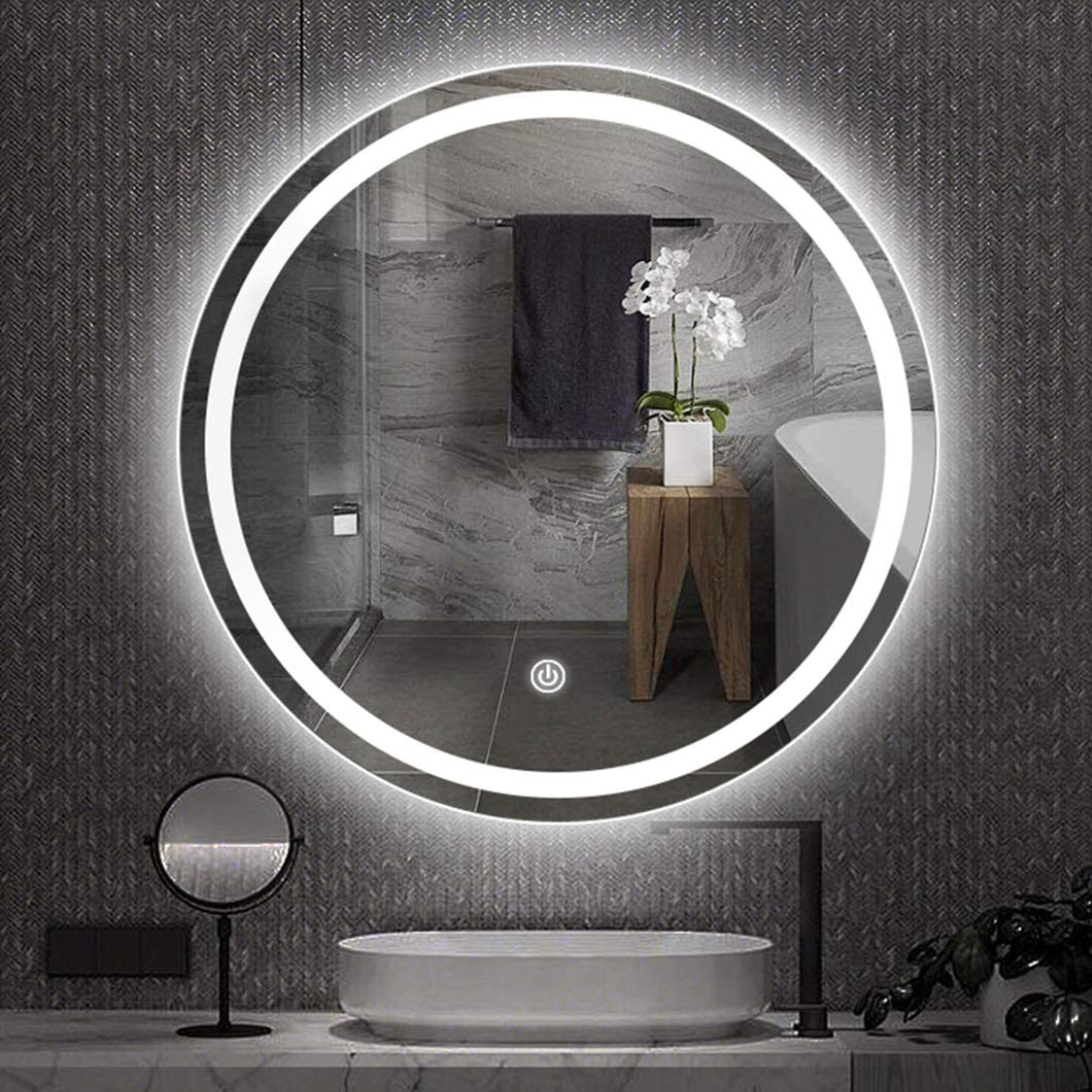 Round Touch Switch Dimmable Fogless Wall Mounted Vanity Mirror with Light