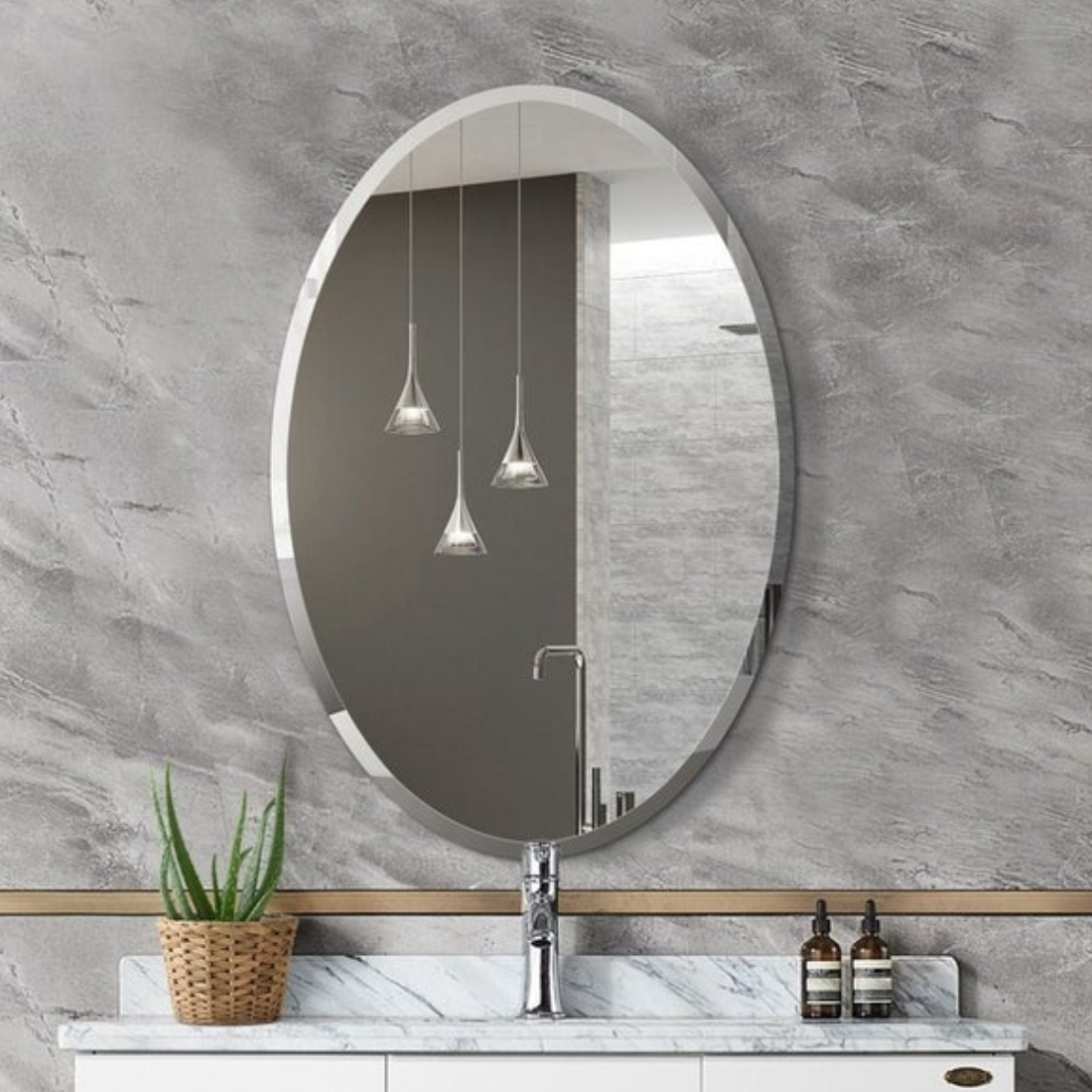 Oval Frameless Beveled Mirror