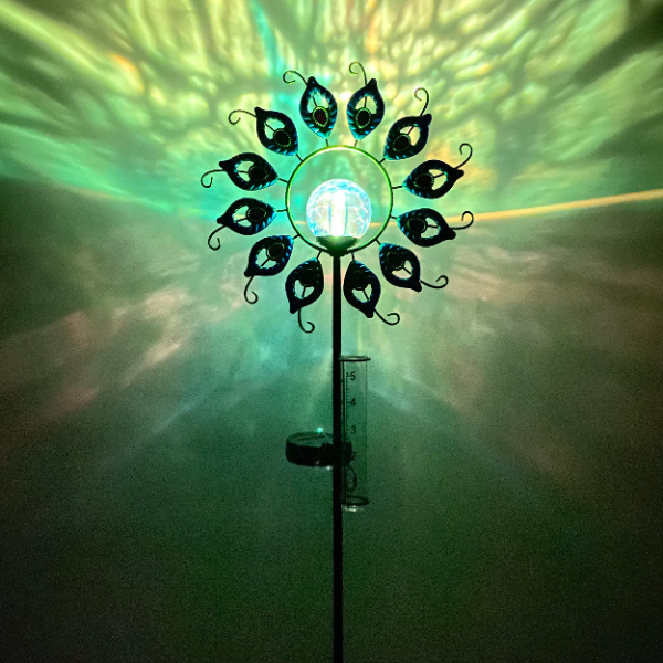 Peacock Rain Gauges with Solar Lights for Garden Decorative, Outdoor, Yard, Patio, Lawn Decorations Multicolor