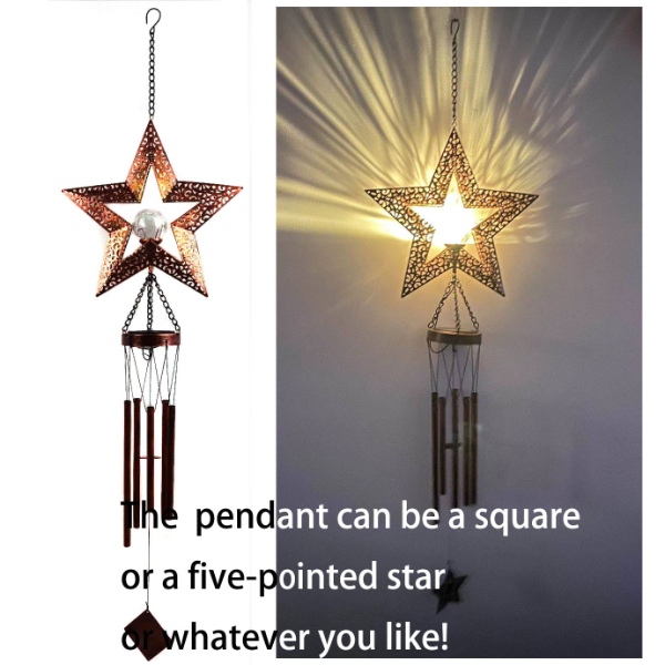 Solar hanging wind chimes metal star cracked glass ball lamp bell Outdoor decoration gift garden courtyard