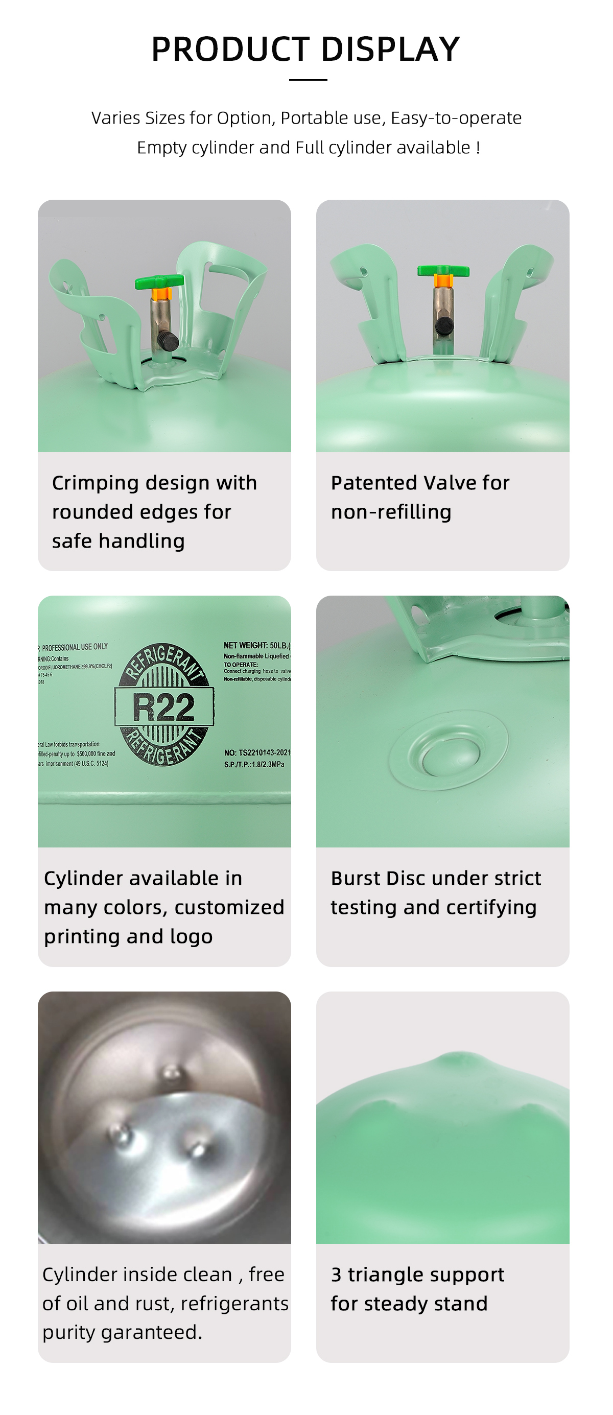 R22 30LB 50LB Refrigerant gas cylinder