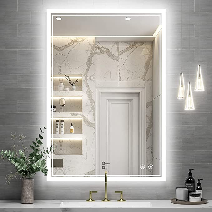 Rectangle Touch Screen Dimmable Fogless Lighted LED Bathroom Mirror