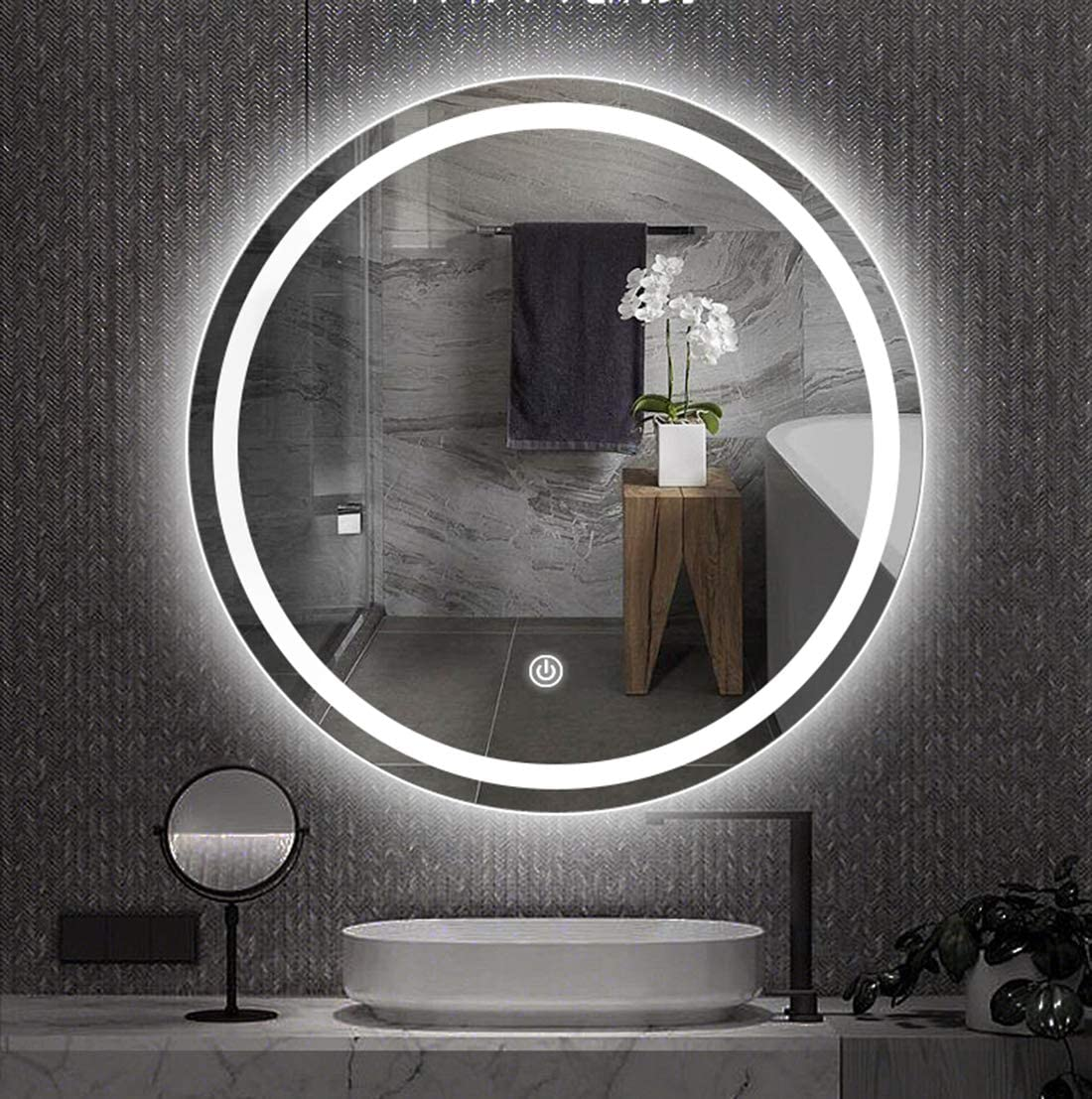 Round Touch Switch Dimmable Fogless Wall Mounted Vanity Mirror with Light