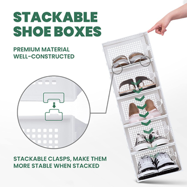  Cajas de almacenamiento de zapatos de cartón, paquete de 12,  medianas (tamaño máximo: hombre 10, mujer 12), cajas de zapatos apilables,  caja de zapatos de cartón impermeable, resistente, fácil de montar