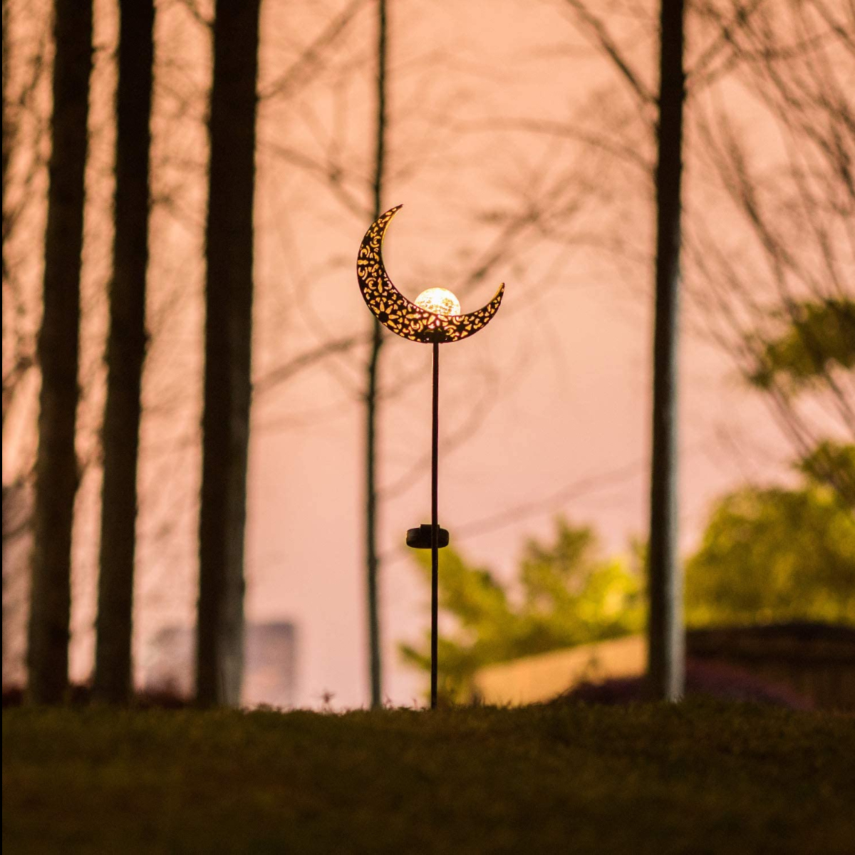Moon Solar Garden Lights, Metal Garden Decor for Outside, Decorative Solar Stake Lights for Lawn Ornaments Yard Art