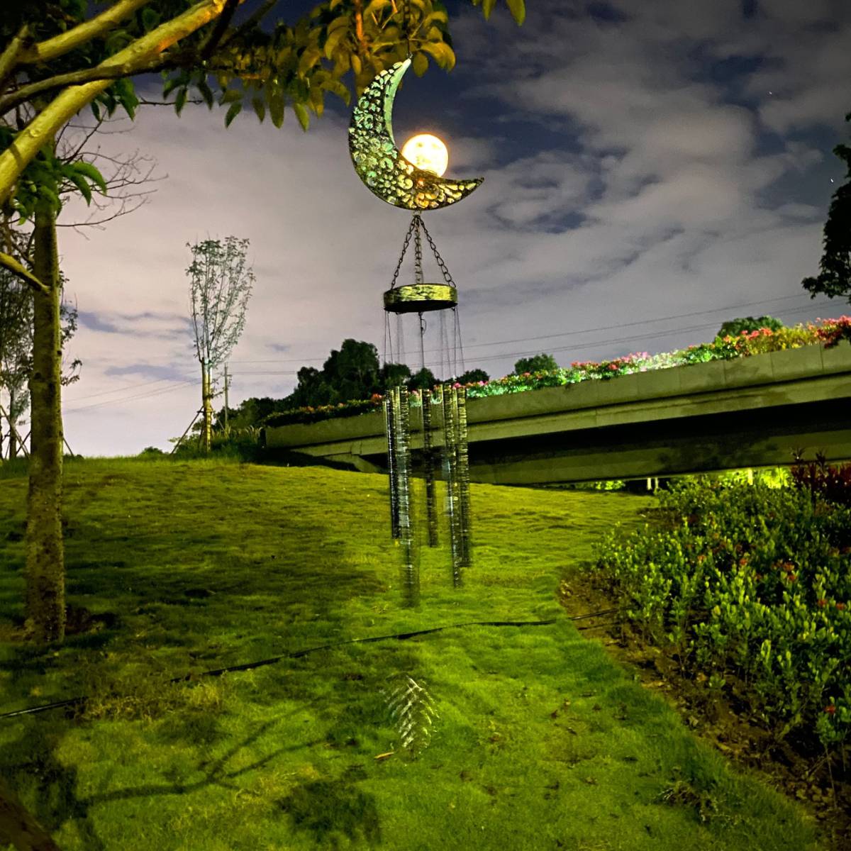 Solar Wind Chimes for Outside Deep Tone,  Warm LED Light Hollow Moon Crackle Glass Ball with Metal Tubes Hanging Outdoor Garden Yard Patio Lawn Decor
