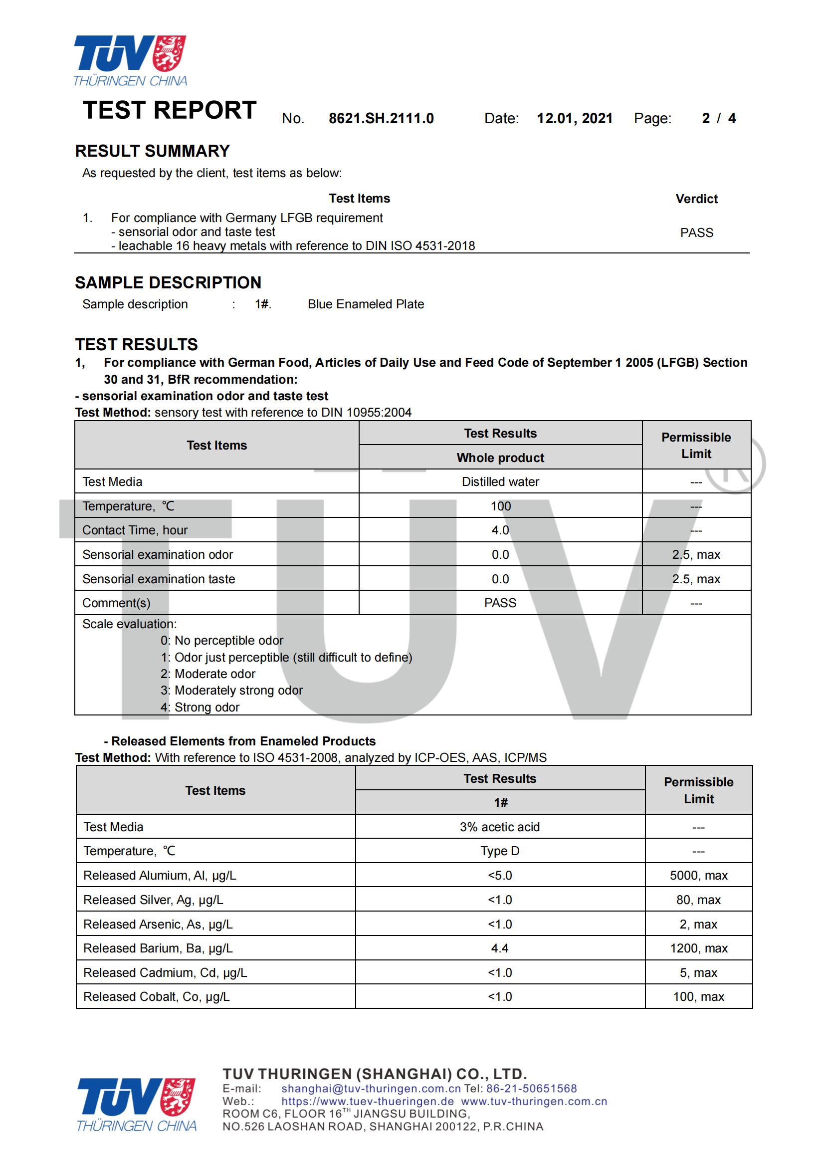 Product test certificate