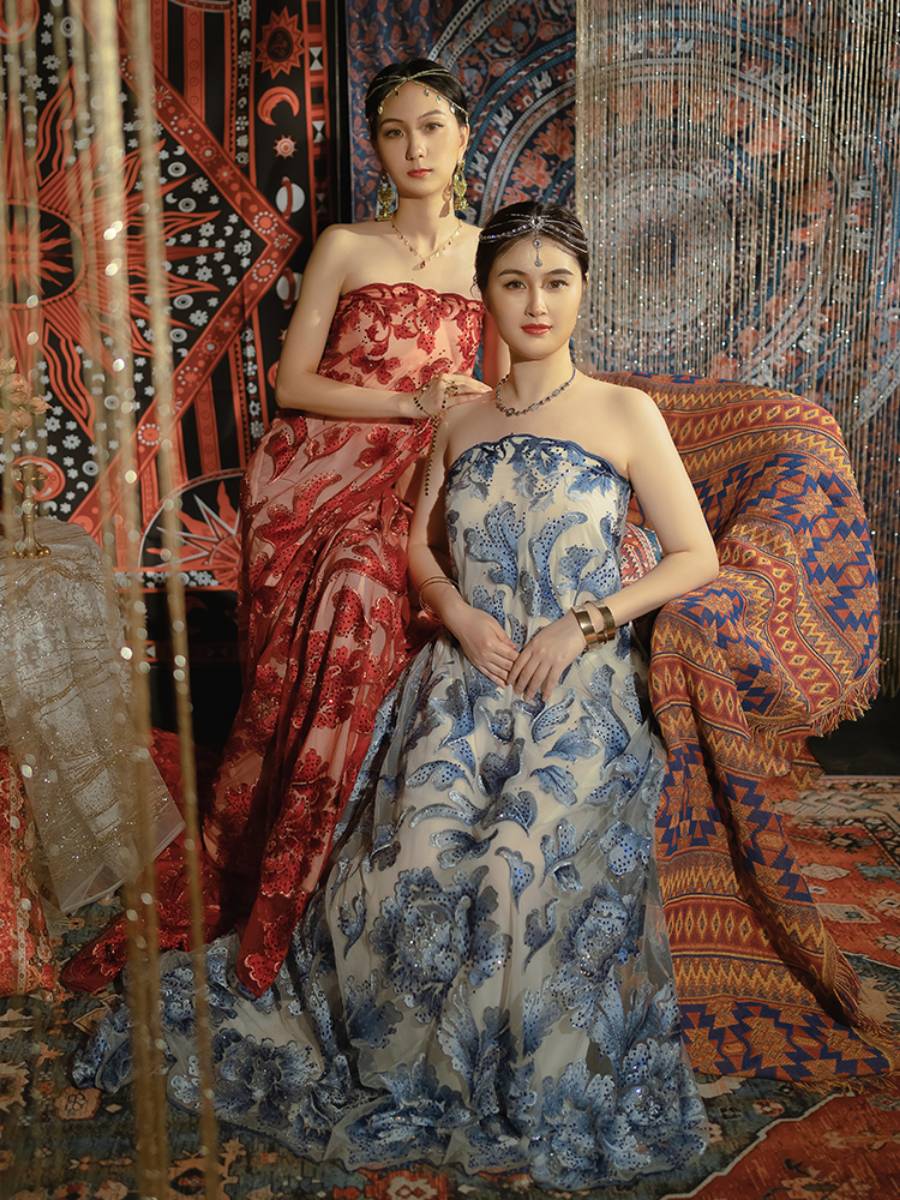 Lunorah [Peony] Saree Embroidery Fabric Embroidered mesh fabric mesh yarn embroidery processing customization