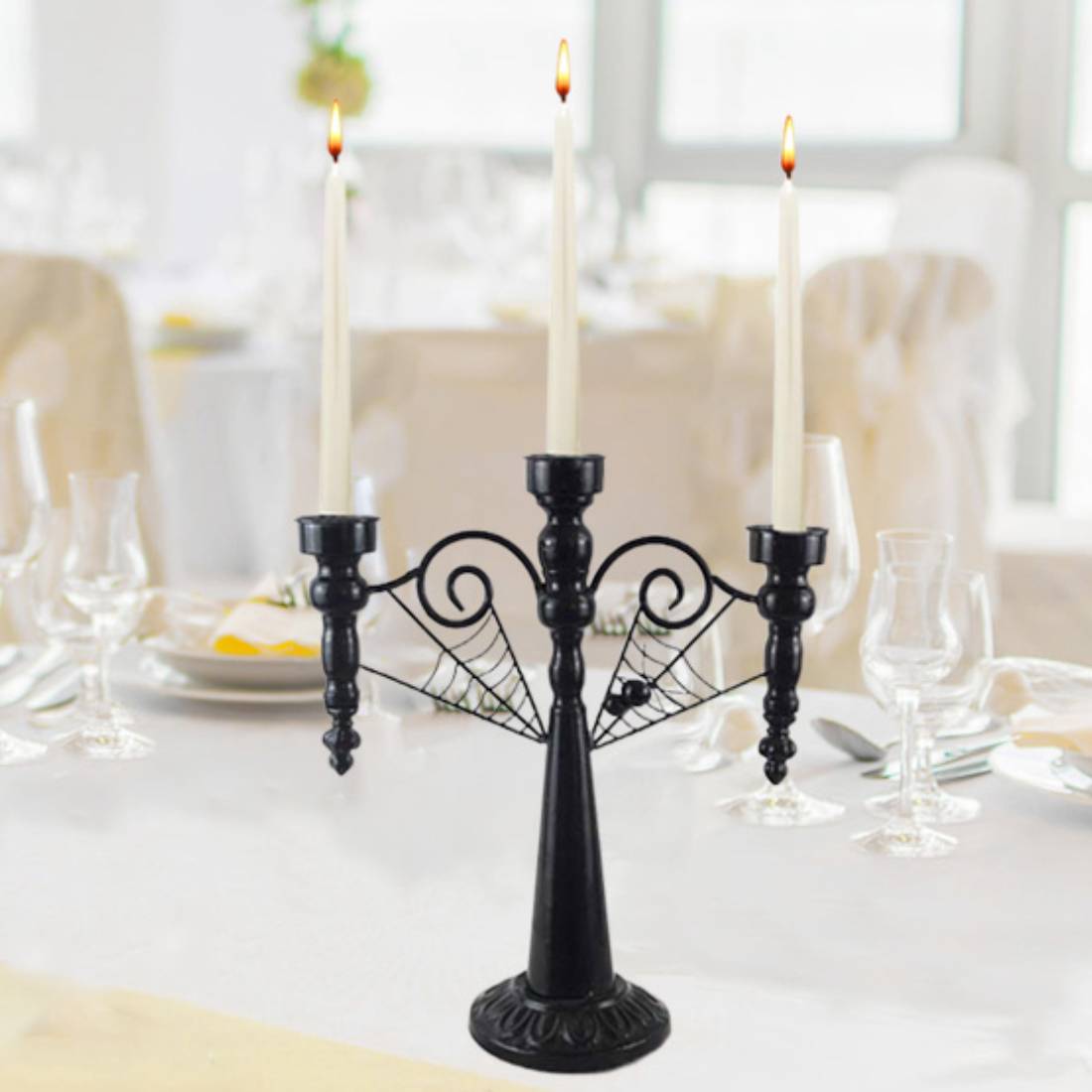 Metal Candelabra – Candlesticks Holder for Formal Events, Wedding, Church, Holiday Decor, Halloween – Taper Candle Holder Stand Centerpiece Elegant Decoration Piece for Table,Pure Black