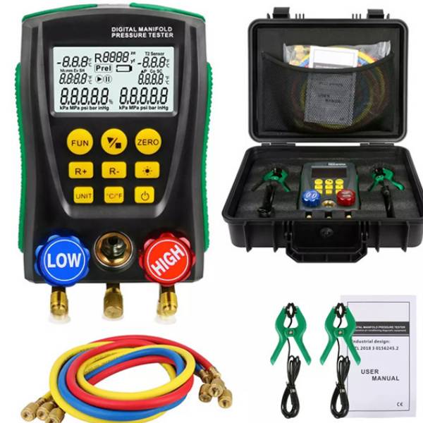Digital Vacuum Manometer Manifold Refrigerant Pressure Gauge Set