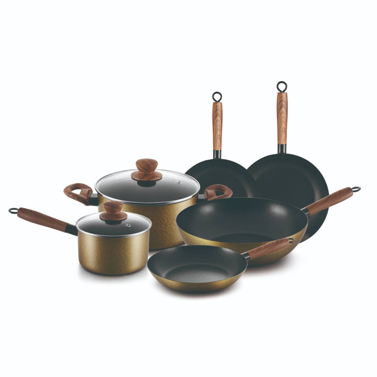 Pressed carbon steel non-stick cookware set with cutting edge