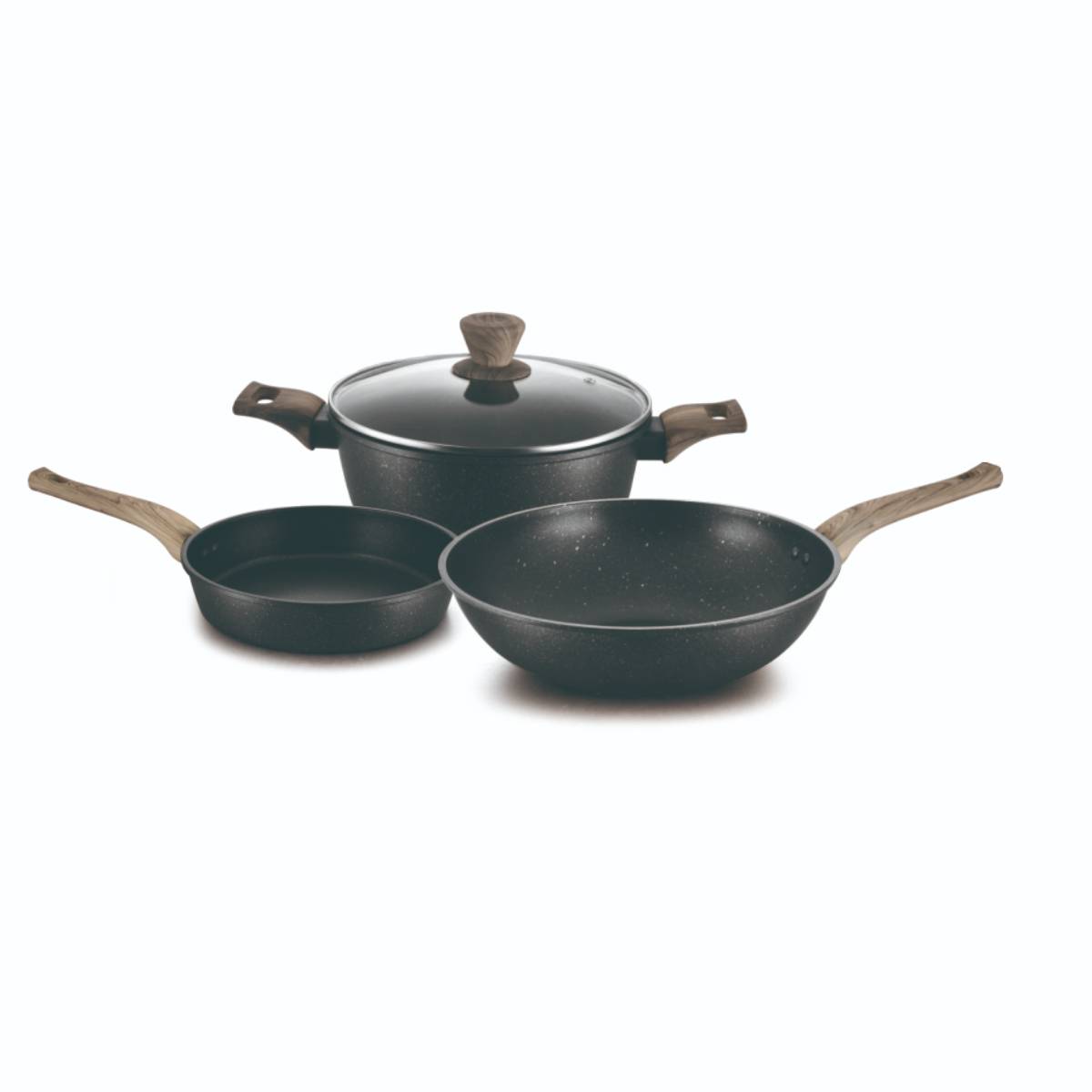 Pressed carbon steel non-stick cookware set with rolling edge