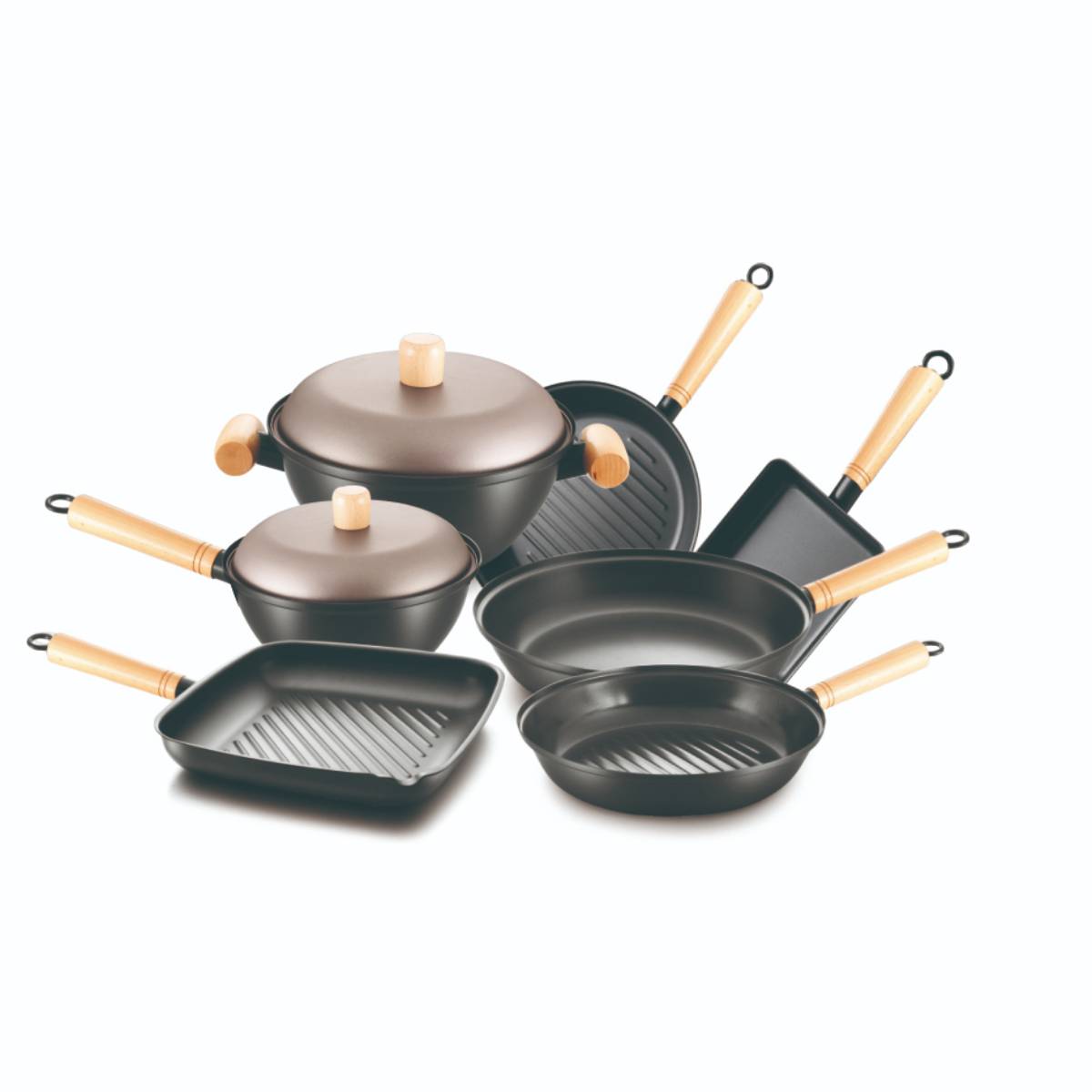 Pressed carbon steel professional non-stick cookware set