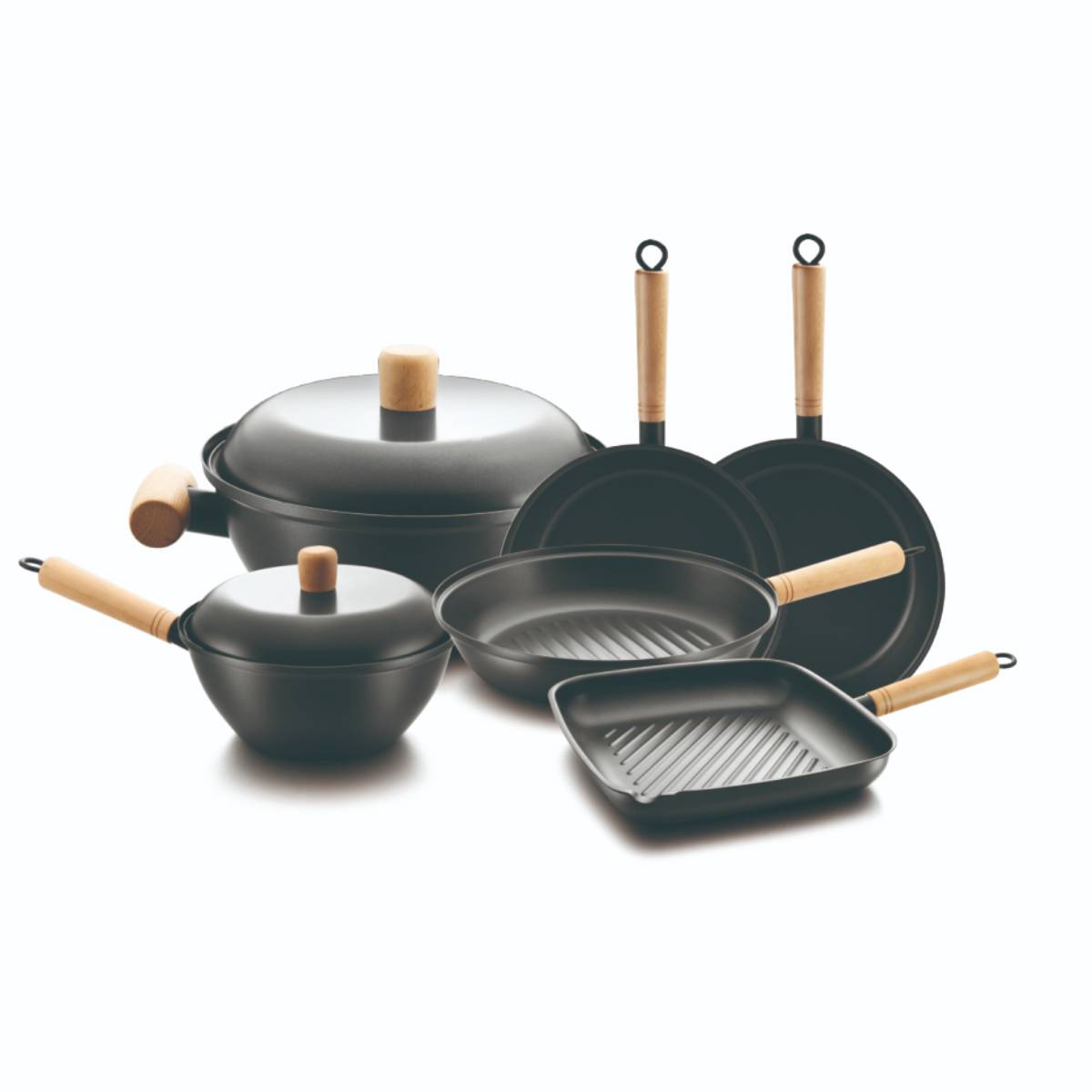 Pressed carbon steel professional non-stick cookware set
