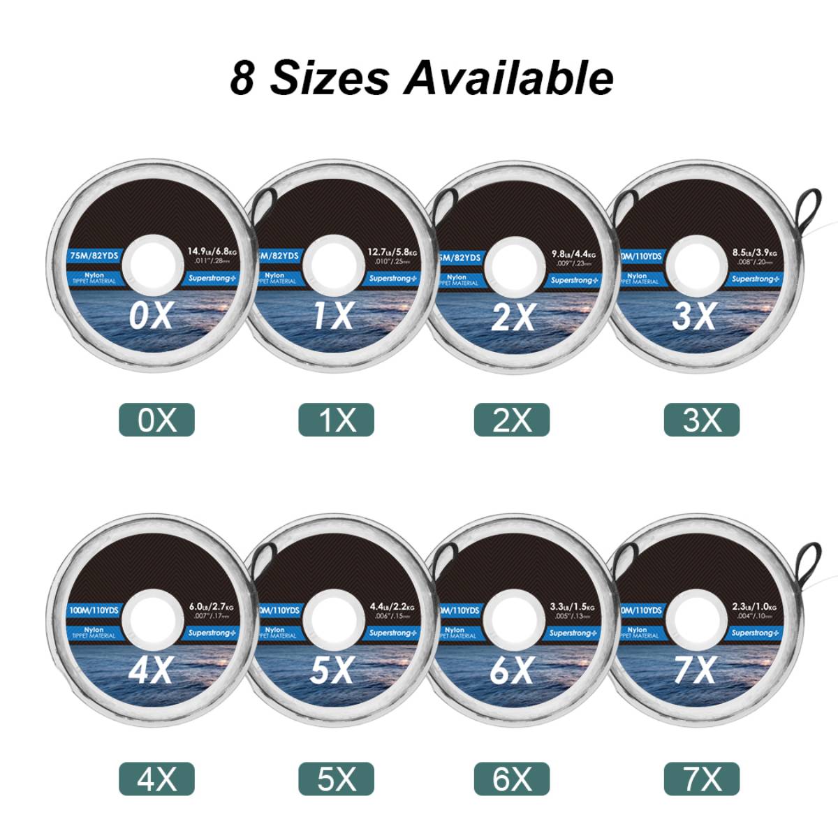 SF Clear Nylon Tippet Line 75M/82Yds 0X-2X, 100M/110Yds, 3X-7X