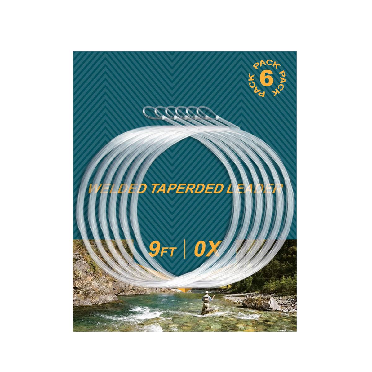 SF 9FT 0X-7X Welded Tapered Leader Fly Fishing with Loop Nylon (6 Pack)