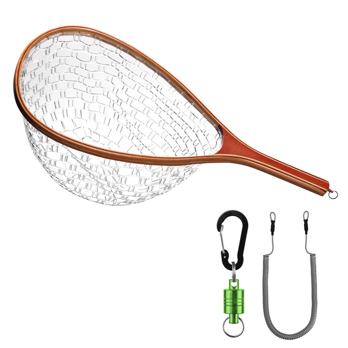 SF Fly Fishing Landing Net Soft Rubber with Green Magnetic Release, Tear Drop