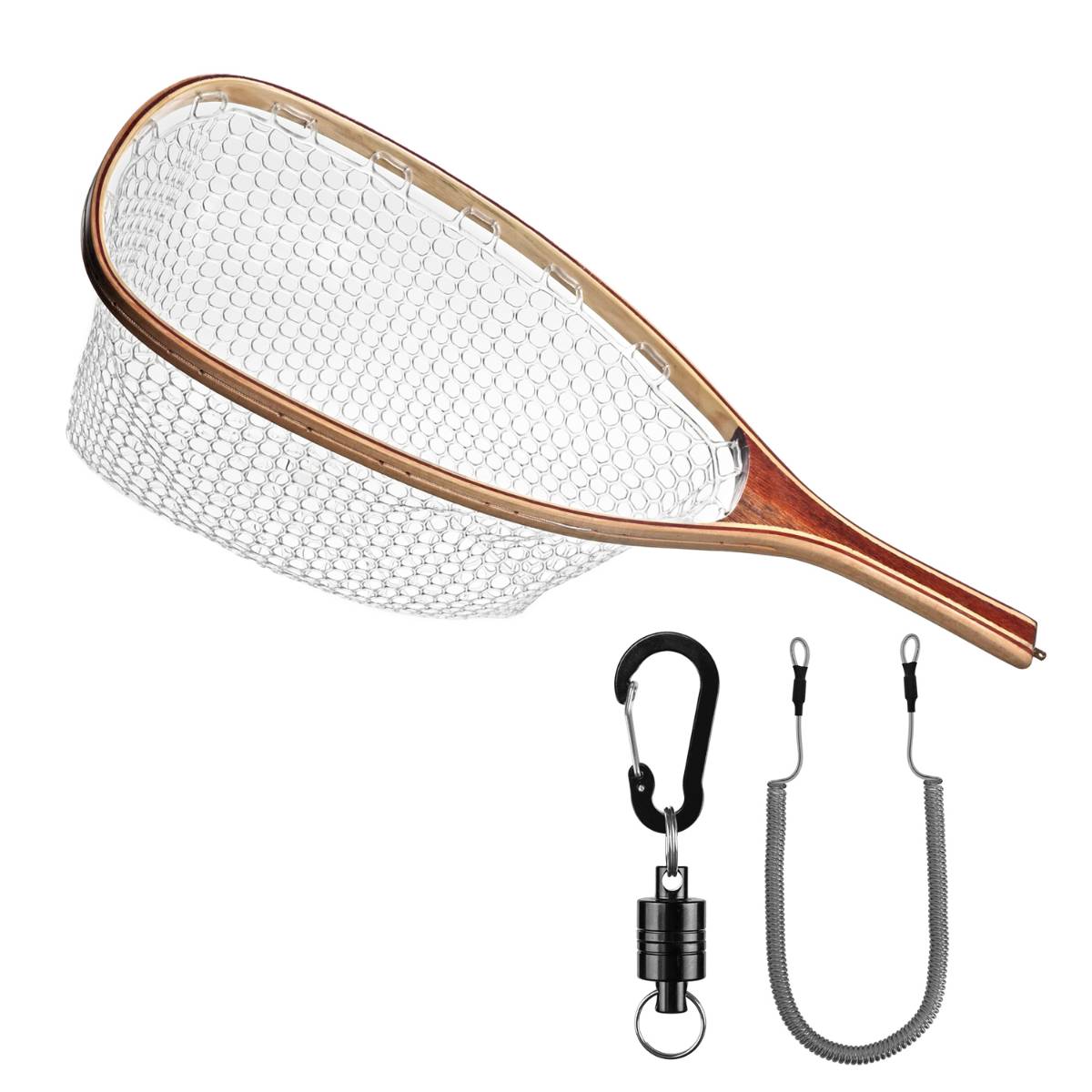 SF Fly Fishing Landing Net Soft Rubber with Black Magnetic Release, Square Head