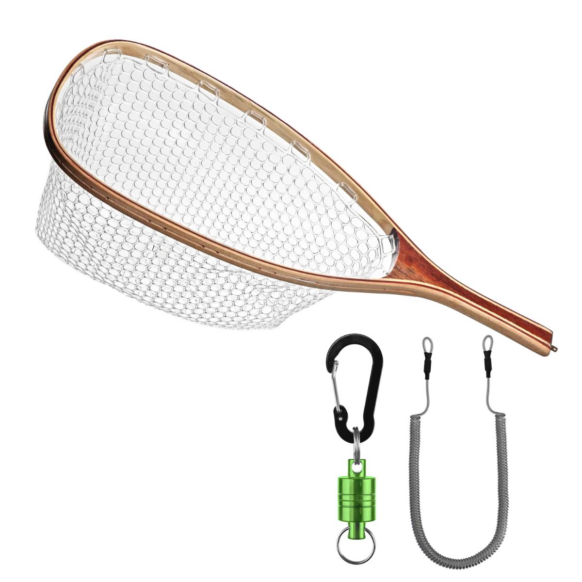 SF Fly Fishing Landing Net Soft Rubber with Green Magnetic Release, Square Head