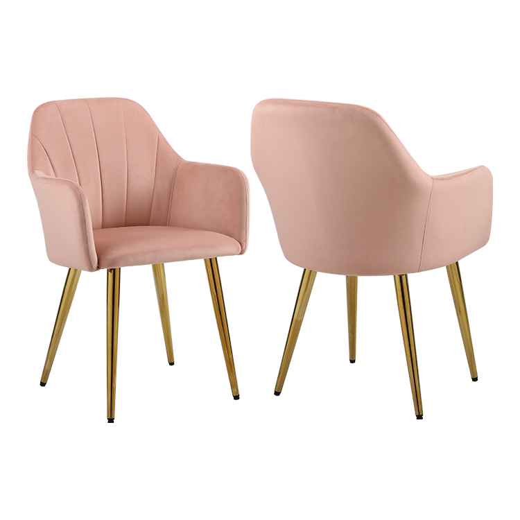 Pink Velvet Leisure Chair with Gold Metal Legs - Relax in Style and Comfort