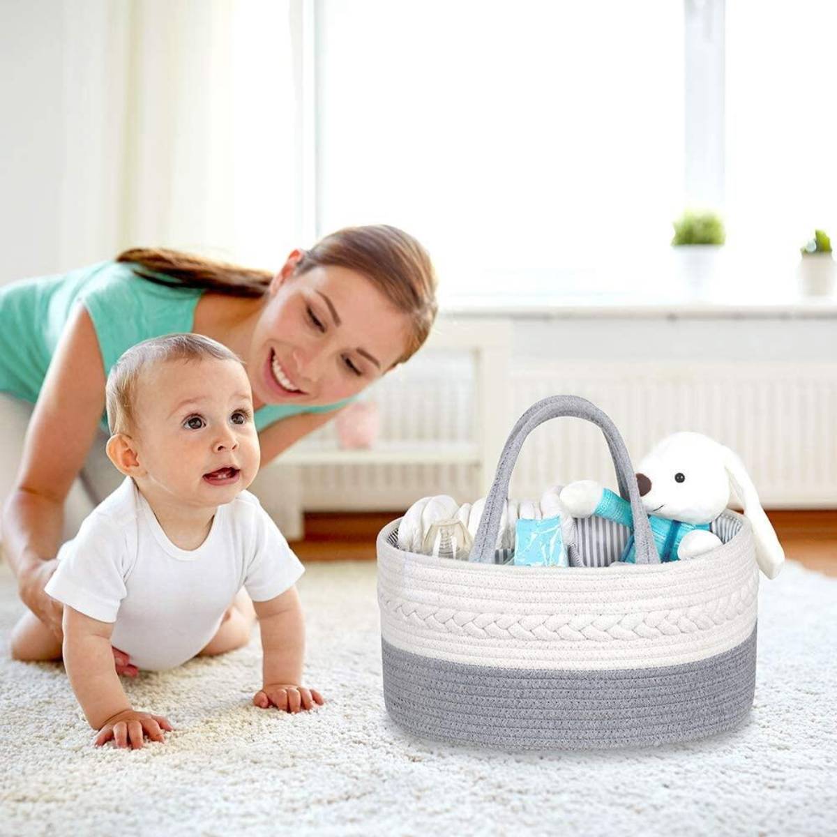 Wholesale Price Folding Sustainable Stocked Fabric Baby Supplies Cotton Rope Storage Basket Manufacturer