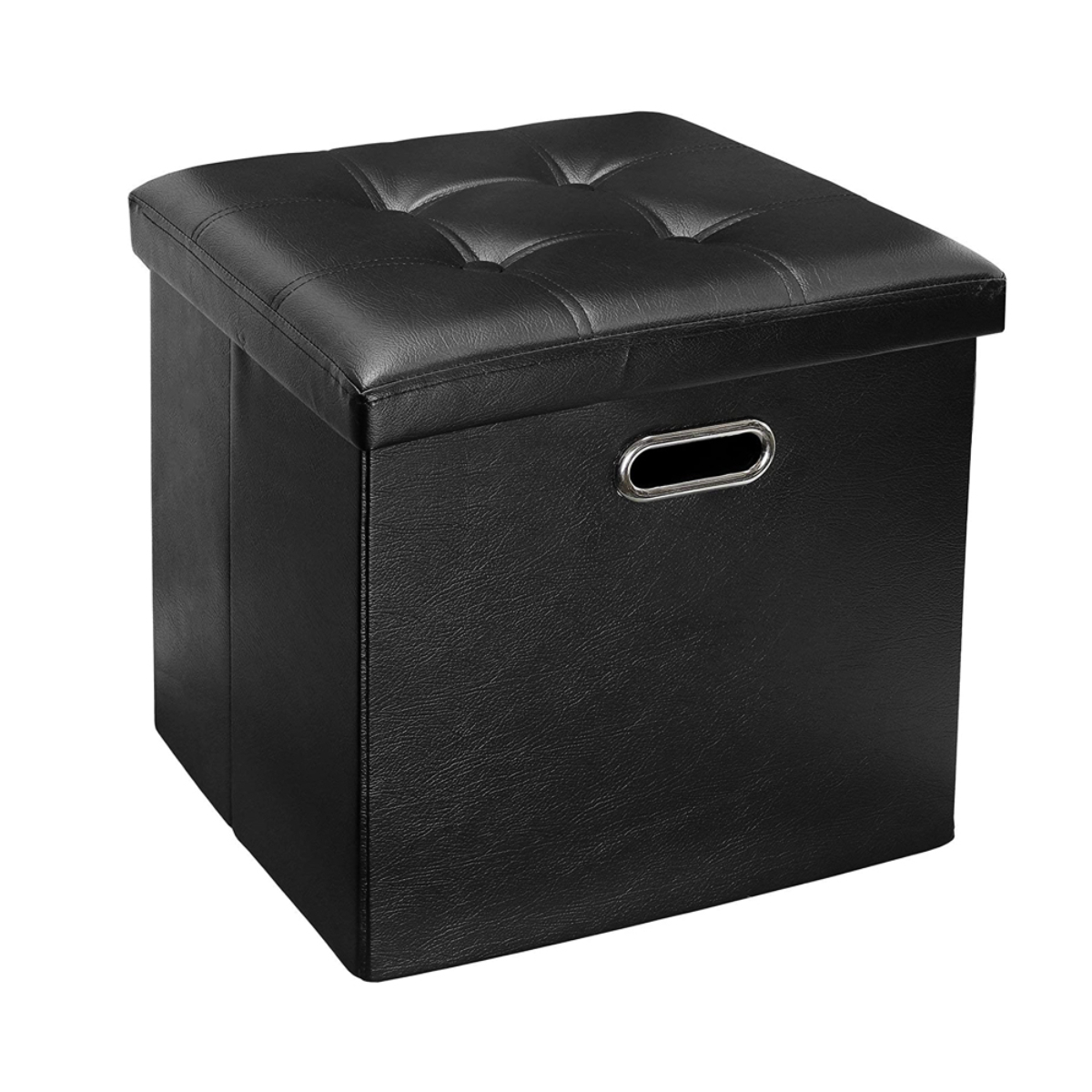 Foldable Stackable Dustproof Leather Storage Ottoman With Handle