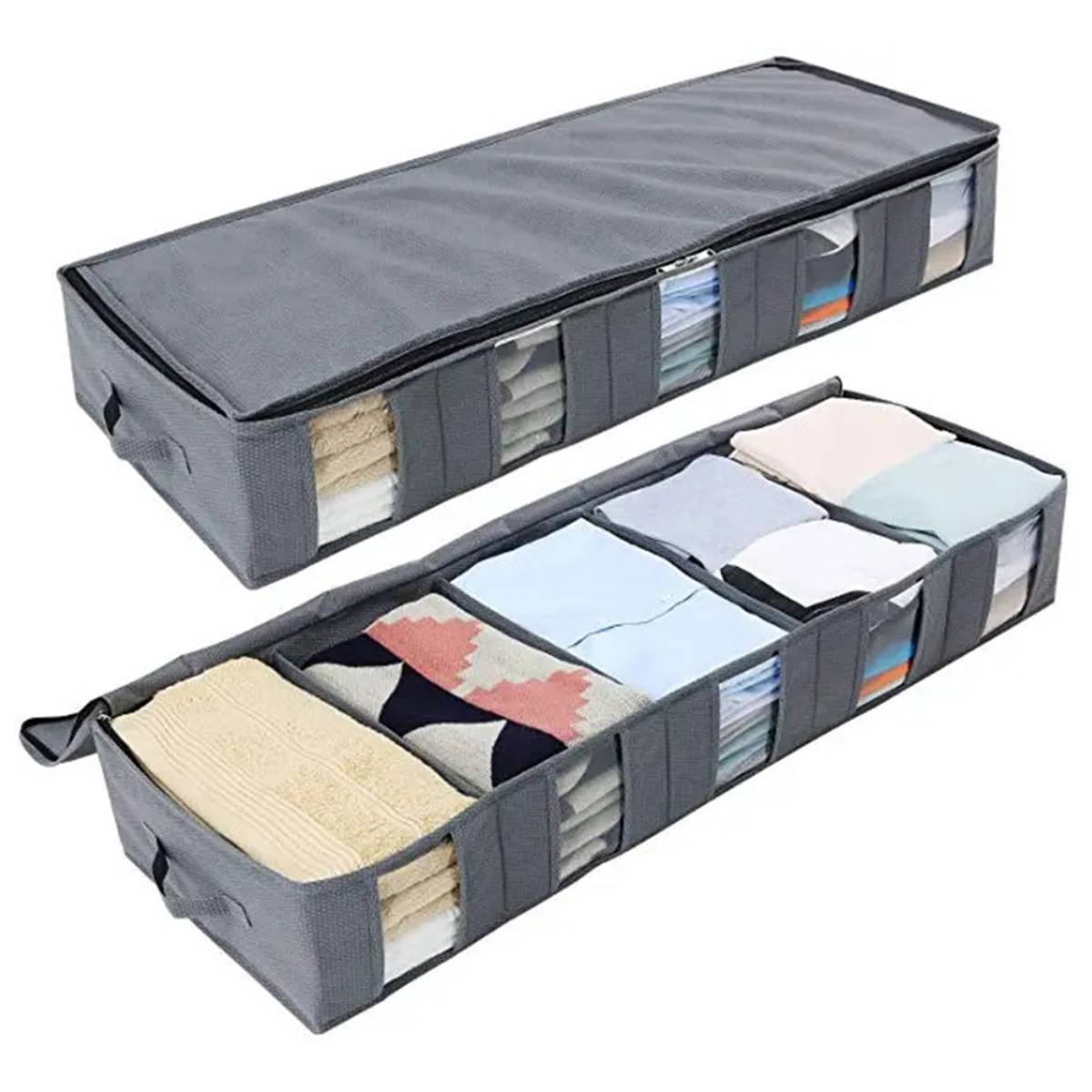 Compartment Underbed Storage Bag Clothes Storage Bag Organizer With Zipper