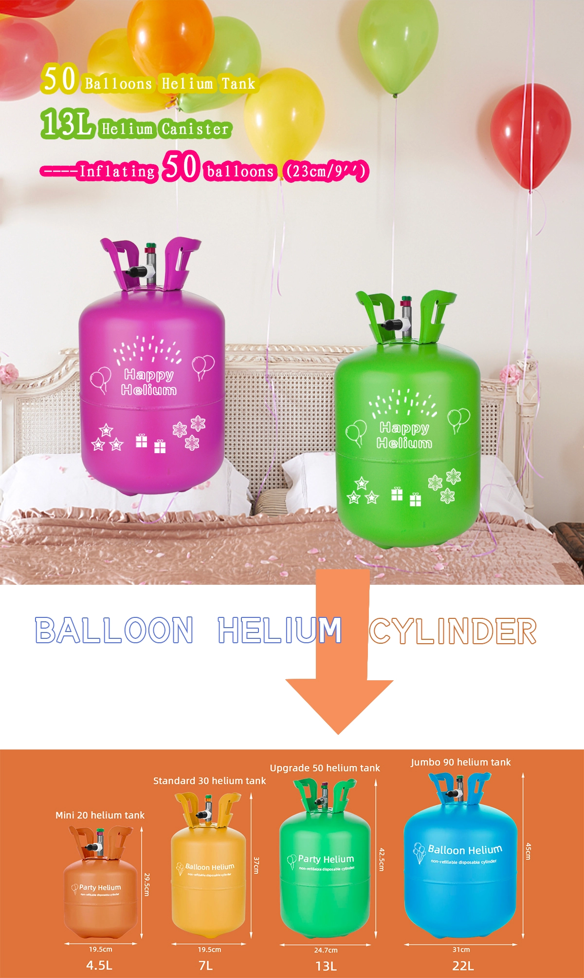 50 Helium Balloons Tank