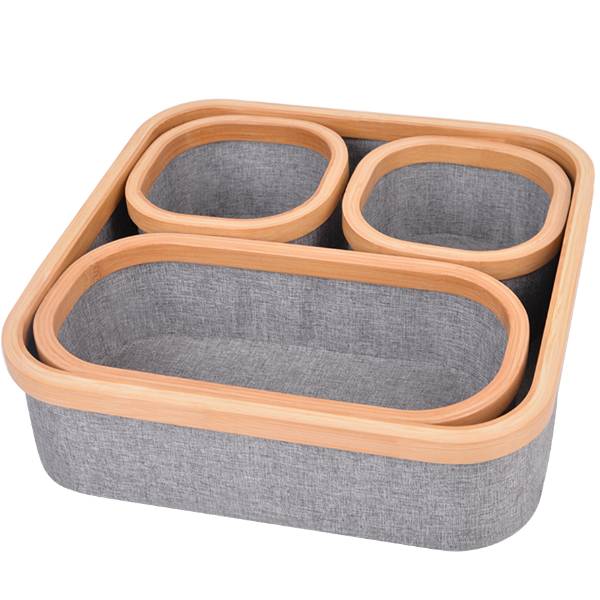 Desktop Clutter Organizer Bamboo Frame Storage Box Set