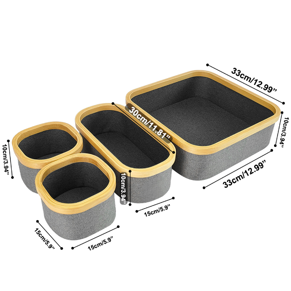 Stackable Bamboo Frame Desktop Storage Box Set