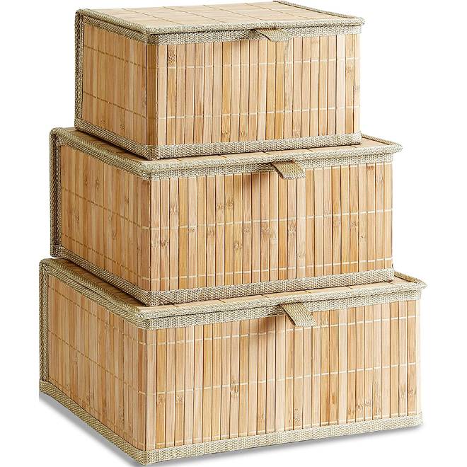 Dust-Proof Household Clothing Organizer Bamboo Woven Storage Box Set With Lid